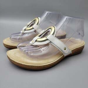 Dansko Rosalia White Leather Thong Sandals Gold Tone Adjustable Size 38 / 7.5/8